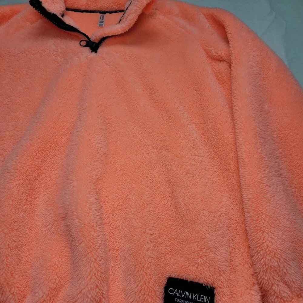 Calvin Klein Girls Performance Sherpa Quarter Zip Pullover Bright Coral Large - Picture 5 of 10